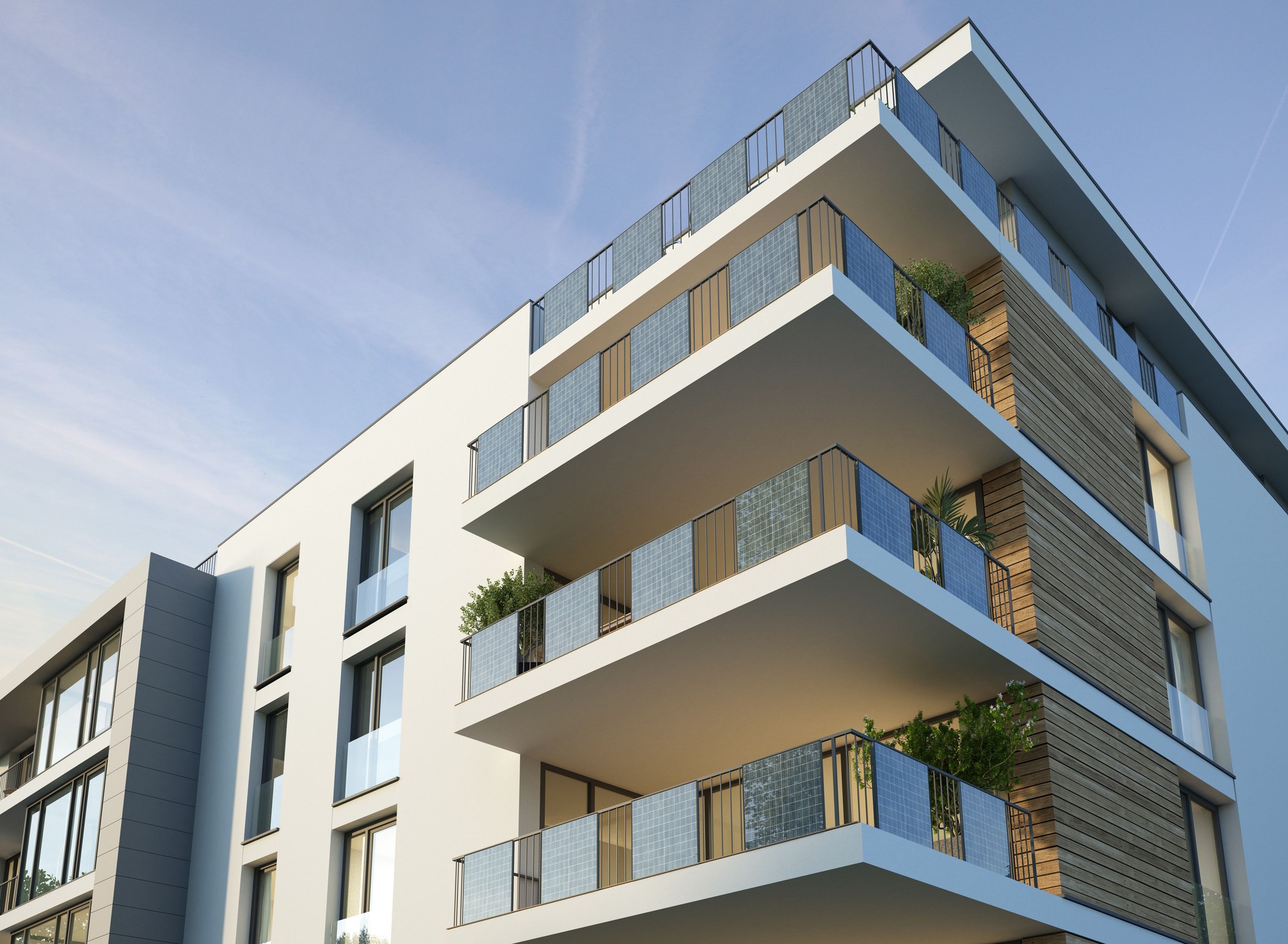 Apartment house with solar panels